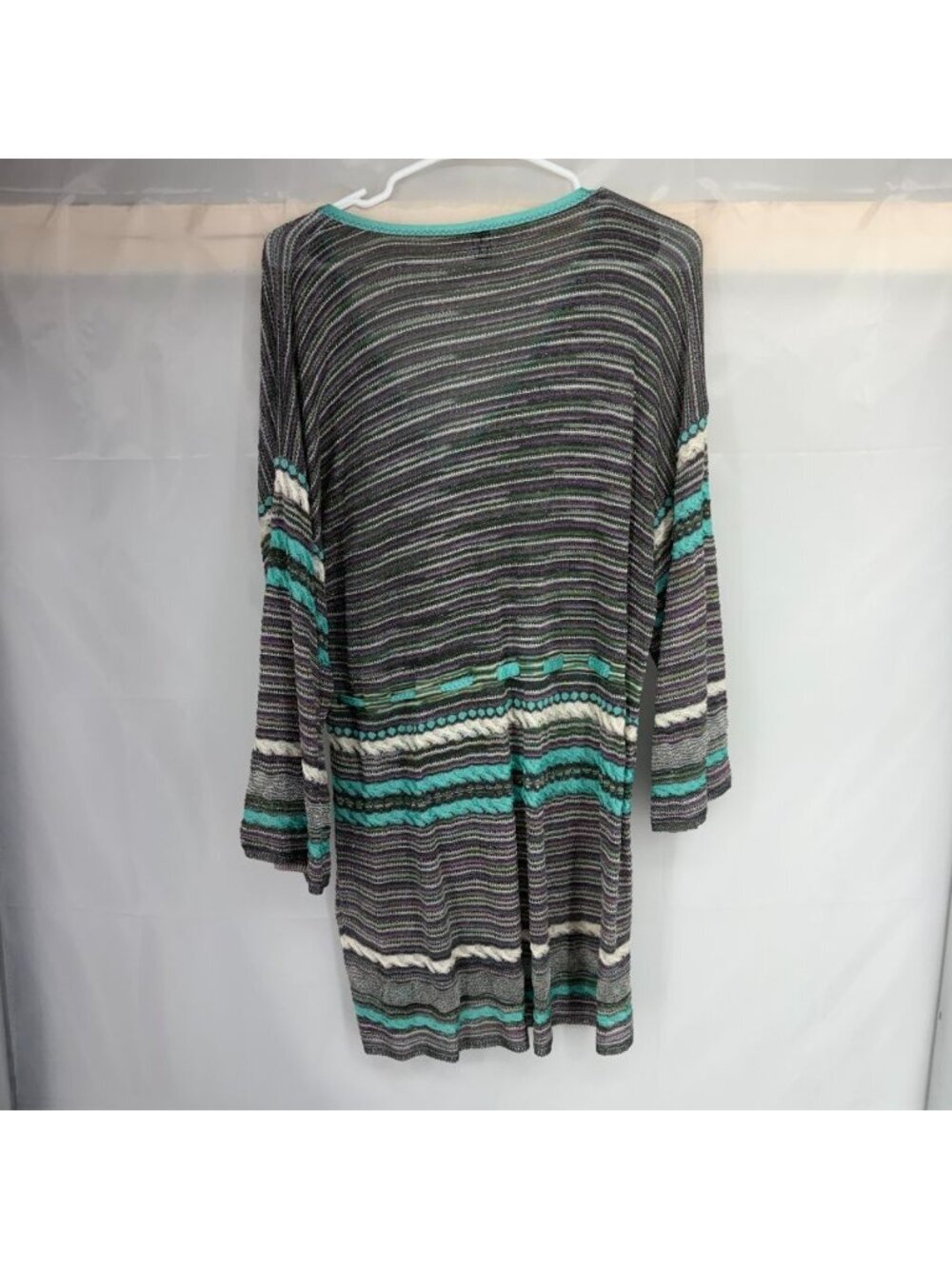 Missoni Women 14 Knit Tunic Top Stretch Colorful Flare Sleeve Tie Waist V Neck - Picture 2 of 9